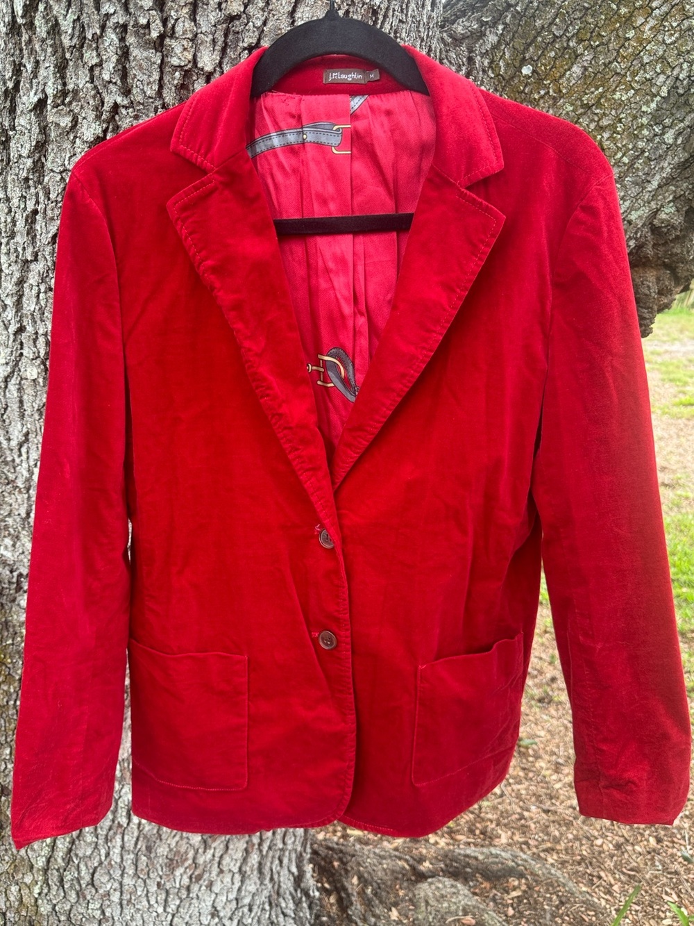 J. McLaughlin Aubrey Red Velvet Women's Tailored Coat with Equestrian Lining.M